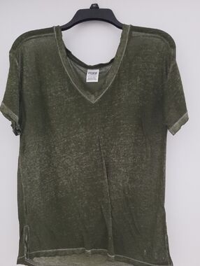 PINK Victoria's Secret Olive Green V-Neck Short Sleeve Tee